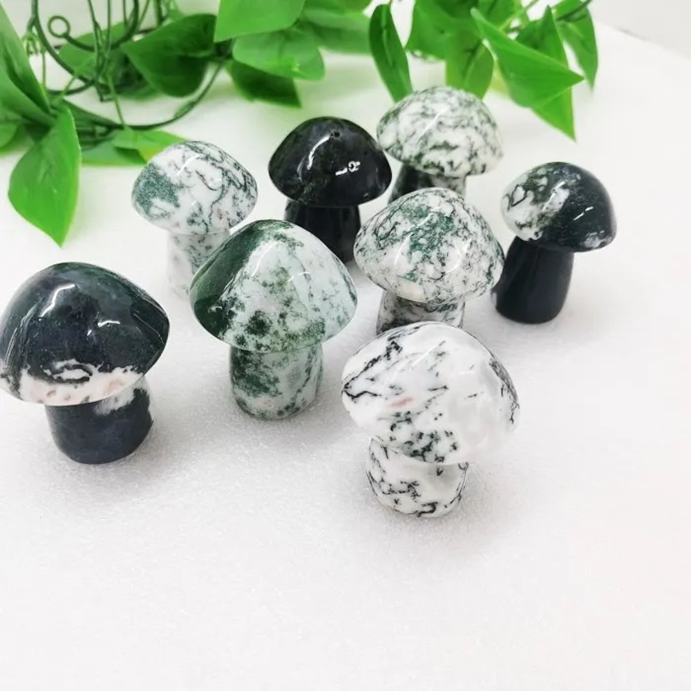 Moss Agate Crystal Mushroom